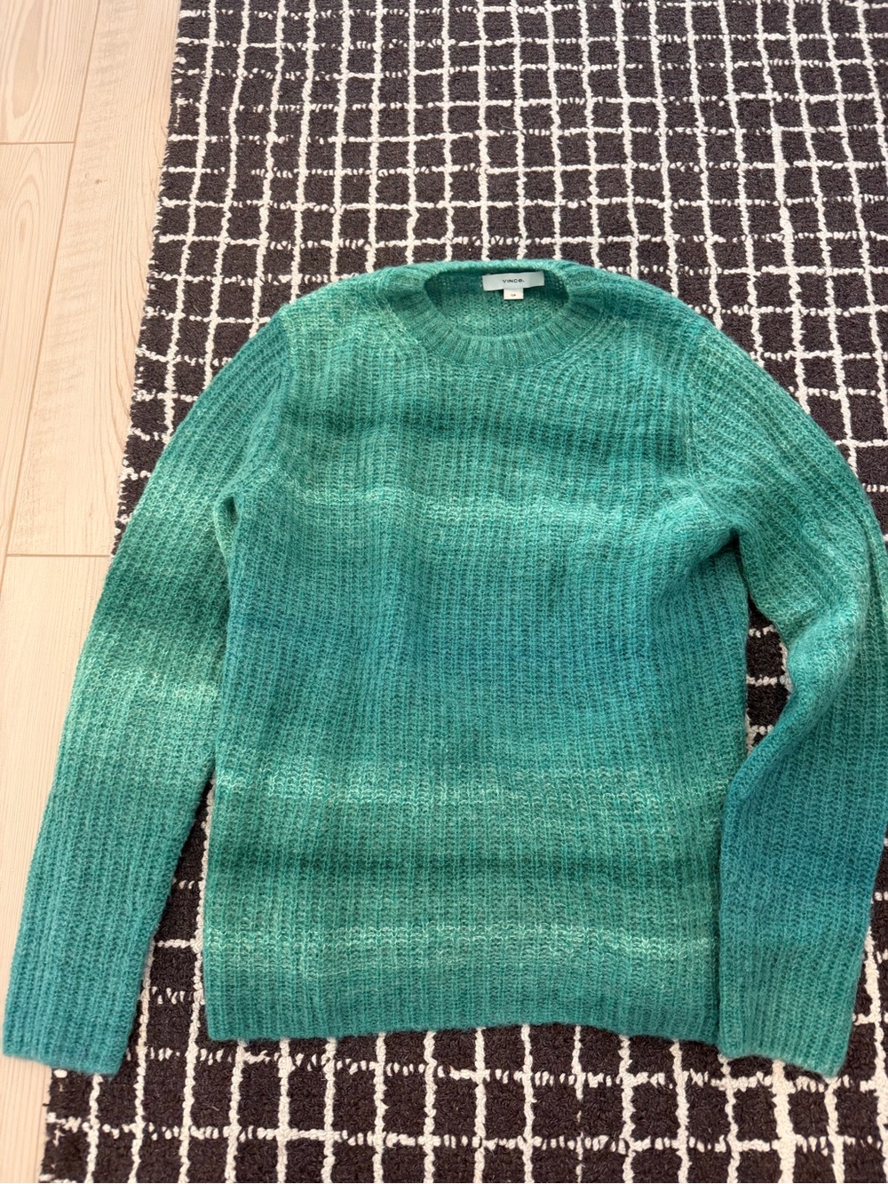 Vince Teal Ombre Ribbed Crewneck Sweater